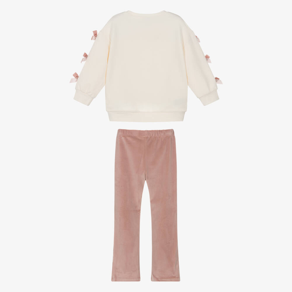 Mayoral-Girls Ivory & Pink Leggings Set with Velvet Bows | Childrensalon Outlet