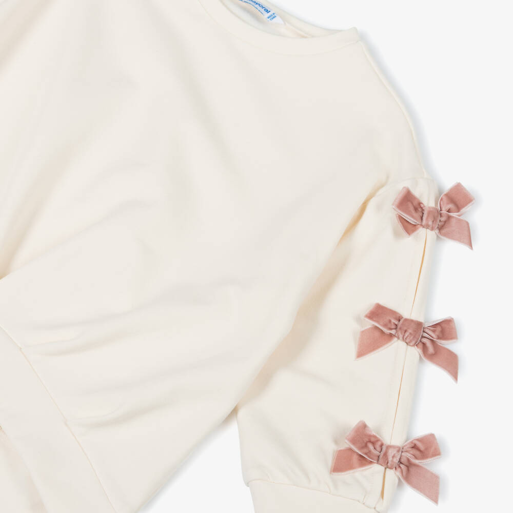 Mayoral-Girls Ivory & Pink Leggings Set with Velvet Bows | Childrensalon Outlet