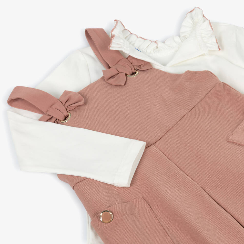 Mayoral-Girls Ivory & Pink Pinafore Dress Set with Bows | Childrensalon Outlet