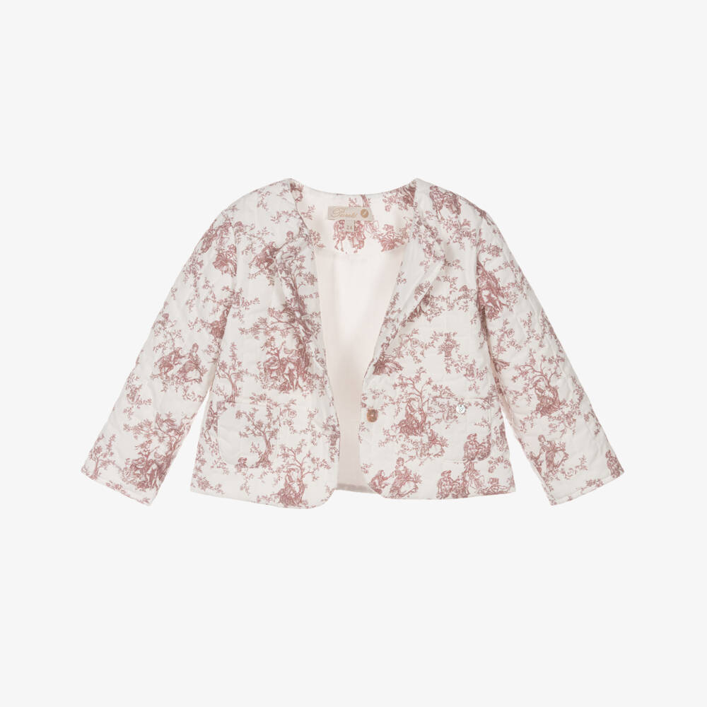 Pureté Du... Bébé-Girls Ivory & Pink Quilted Cotton Toile De Jouy Jacket | Childrensalon Outlet