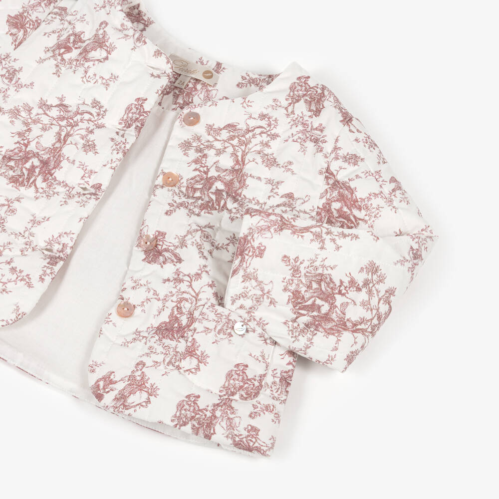 Pureté Du... Bébé-Girls Ivory & Pink Quilted Cotton Toile De Jouy Jacket | Childrensalon Outlet
