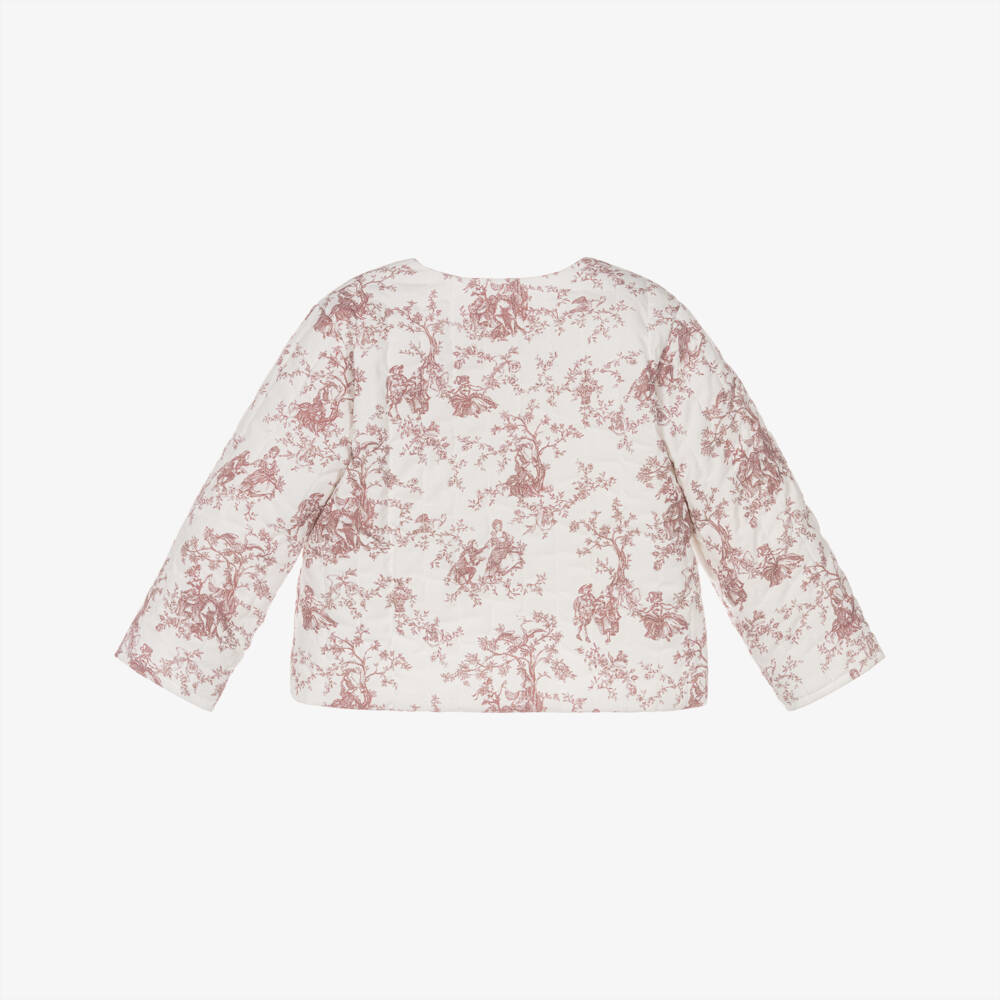 Pureté Du... Bébé-Girls Ivory & Pink Quilted Cotton Toile De Jouy Jacket | Childrensalon Outlet