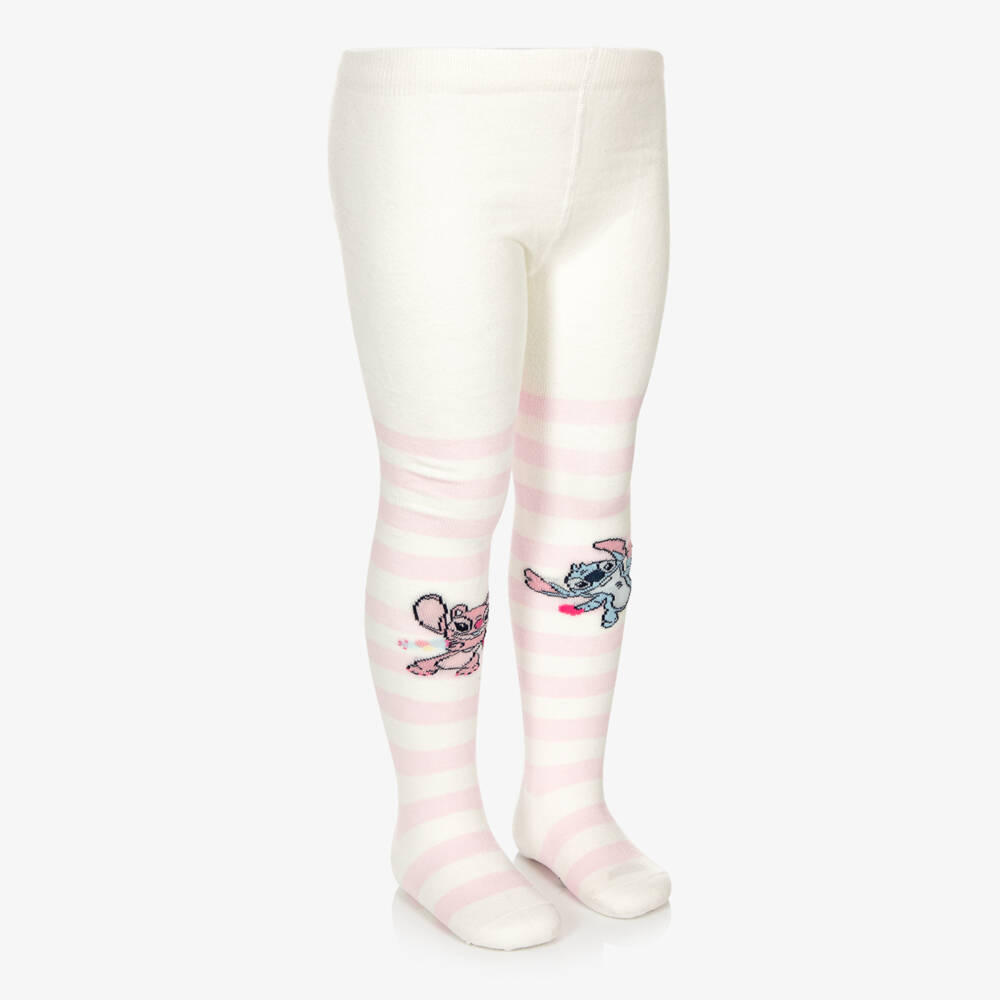Monnalisa-Girls Ivory & Pink Striped Disney Tights | Childrensalon Outlet