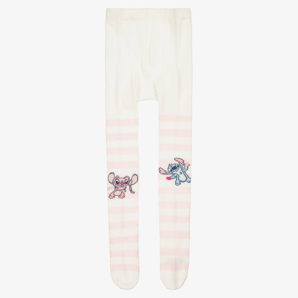 Monnalisa-Girls Ivory & Pink Striped Disney Tights | Childrensalon Outlet