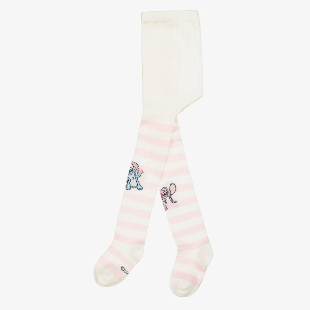 Monnalisa-Girls Ivory & Pink Striped Disney Tights | Childrensalon Outlet