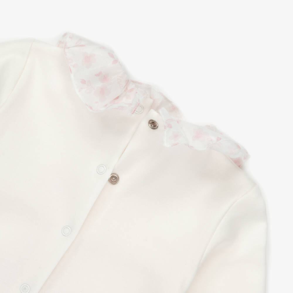 Monnalisa-Girls Ivory & Pink Teddy Bear Print Babysuit Set | Childrensalon Outlet