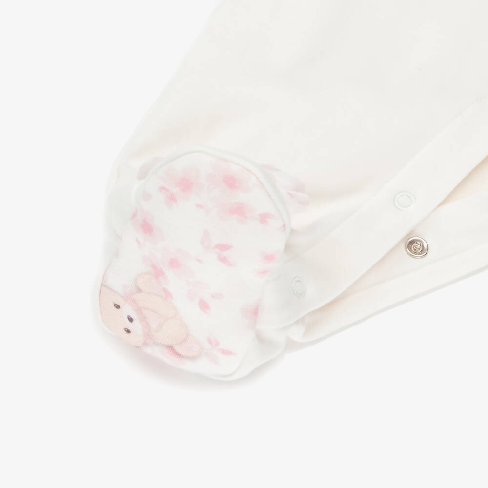 Monnalisa-Girls Ivory & Pink Teddy Bear Print Babysuit Set | Childrensalon Outlet