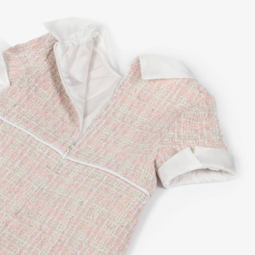 Lapin House-Girls Ivory & Pink Tweed Collared Dress | Childrensalon Outlet