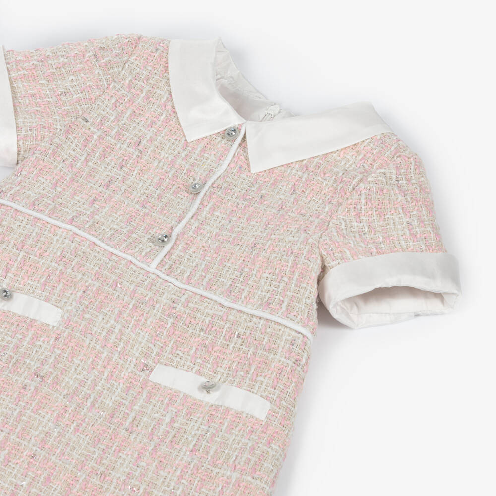 Lapin House-Girls Ivory & Pink Tweed Collared Dress | Childrensalon Outlet