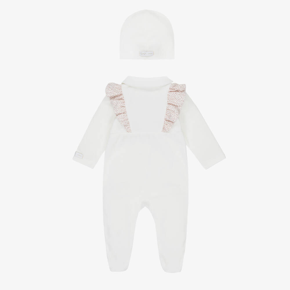 Jamiks-Girls Ivory & Pink Velour Floral Bow Babysuit Set | Childrensalon Outlet