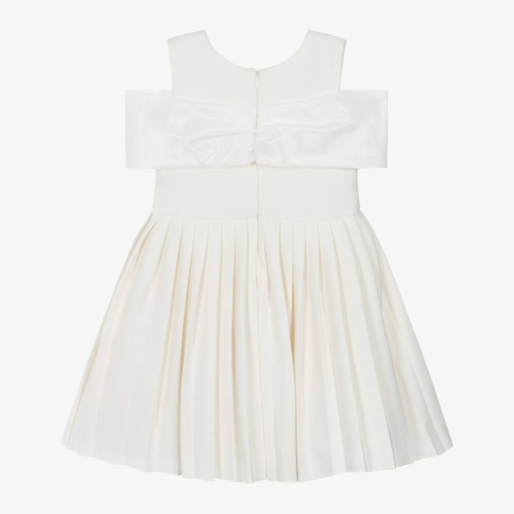 Lapin House-Girls Ivory Pleated Jersey Dress with Satin Bow | Childrensalon Outlet