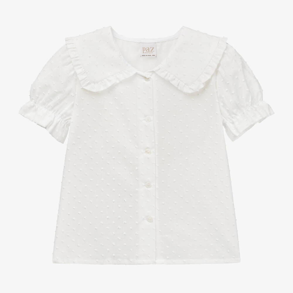 PAZ Rodríguez-Girls Ivory Plumeti Cotton Blouse | Childrensalon Outlet