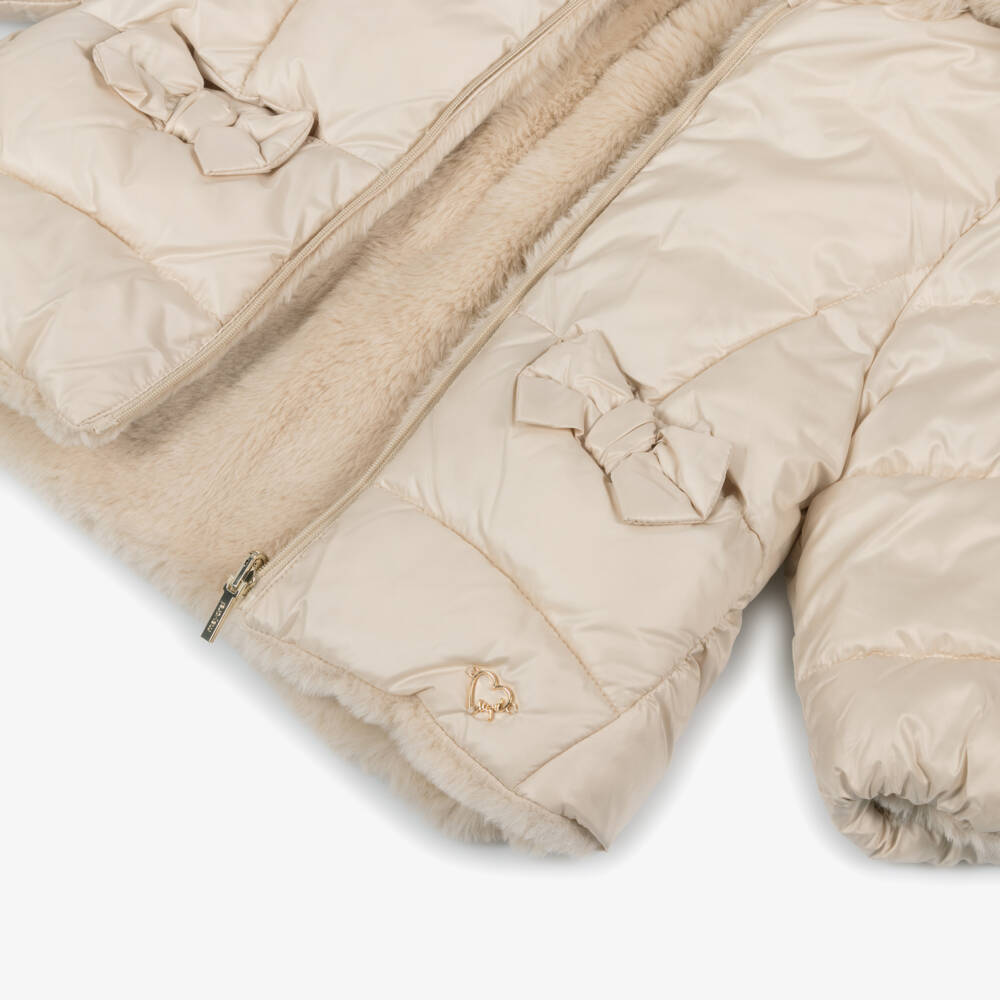 Mayoral-Girls Ivory Puffer & Faux Fur Reversible Jacket | Childrensalon Outlet