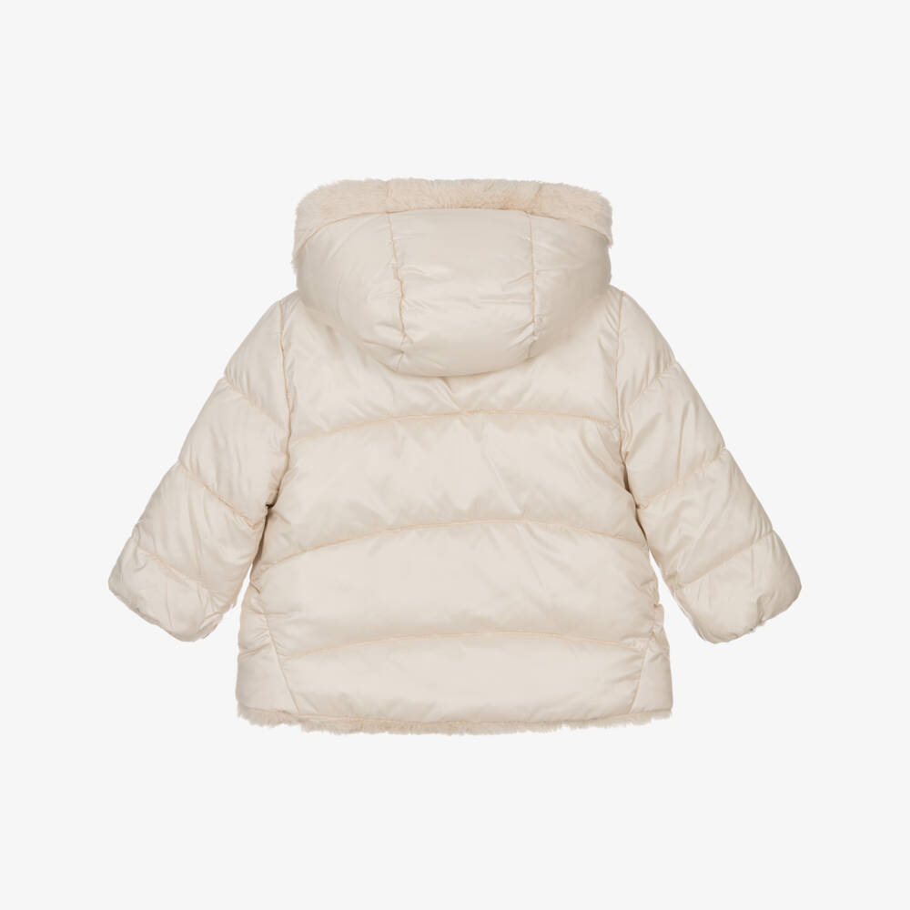 Mayoral-Girls Ivory Puffer & Faux Fur Reversible Jacket | Childrensalon Outlet