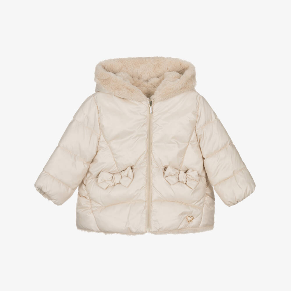 Mayoral-Girls Ivory Puffer & Faux Fur Reversible Jacket | Childrensalon Outlet