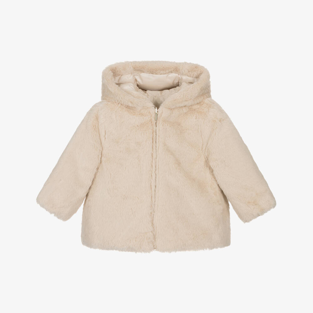 Mayoral-Girls Ivory Puffer & Faux Fur Reversible Jacket | Childrensalon Outlet