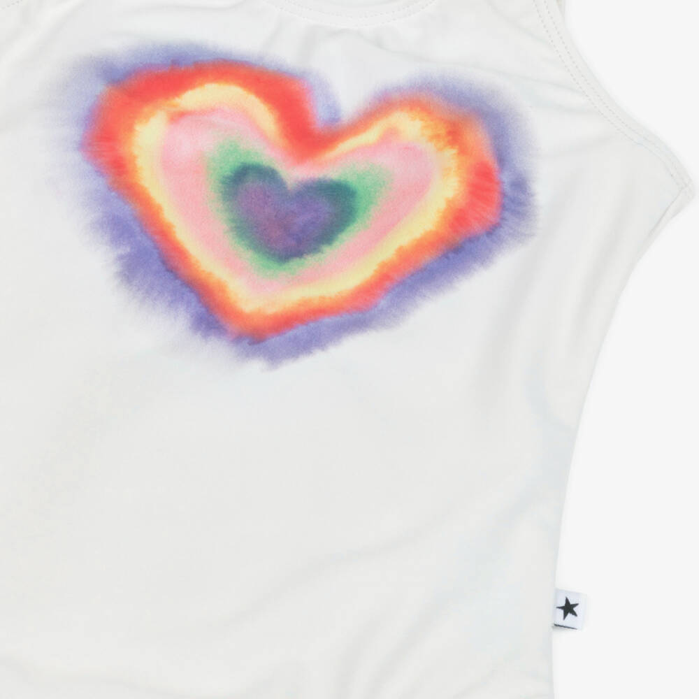 Molo-Girls Ivory Rainbow Heart Print Swimsuit (UPF50+) | Childrensalon Outlet
