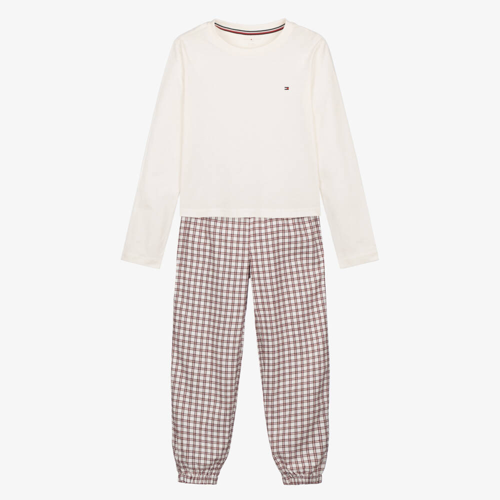 Tommy Hilfiger-Girls Ivory & Red Check Pyjamas | Childrensalon Outlet