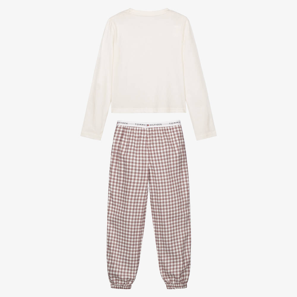 Tommy Hilfiger-Girls Ivory & Red Check Pyjamas | Childrensalon Outlet