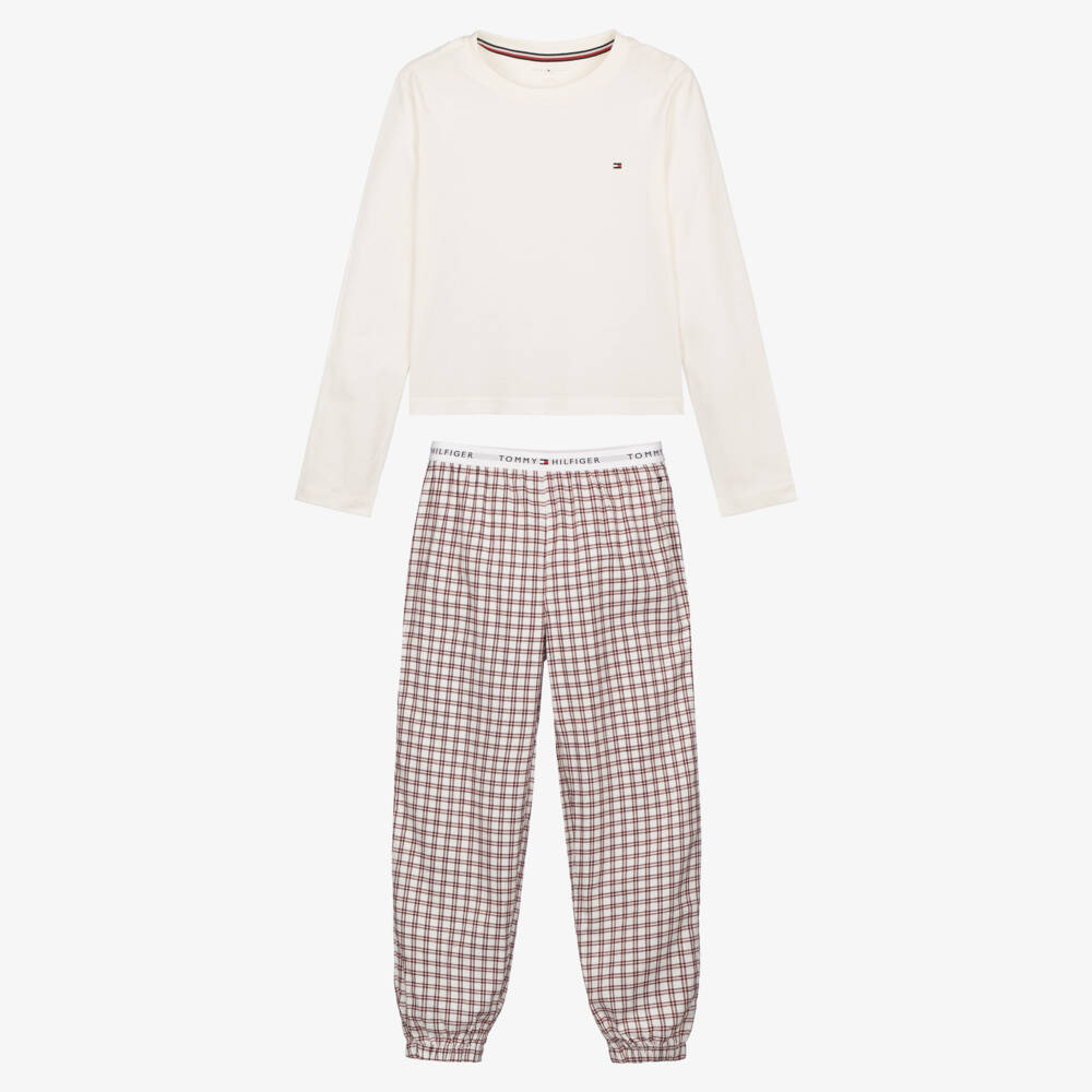 Tommy Hilfiger-Girls Ivory & Red Check Pyjamas | Childrensalon Outlet