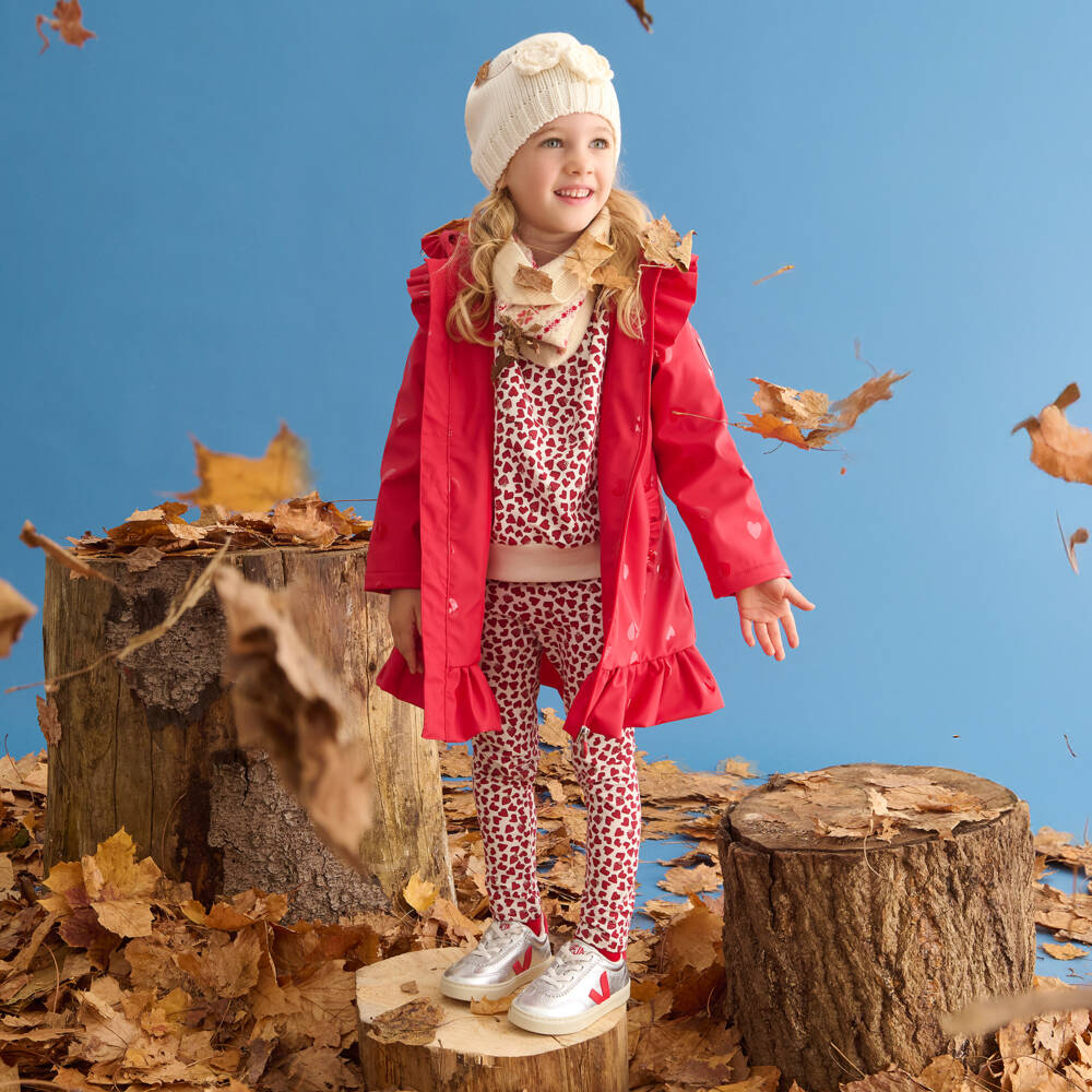 Mayoral-Girls Ivory & Red Cotton Heart Print Leggings | Childrensalon Outlet