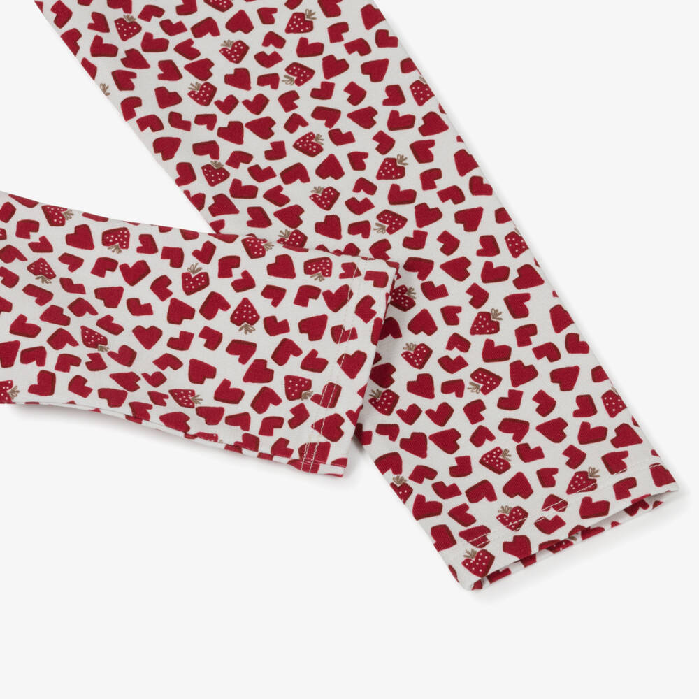 Mayoral-Girls Ivory & Red Cotton Heart Print Leggings | Childrensalon Outlet