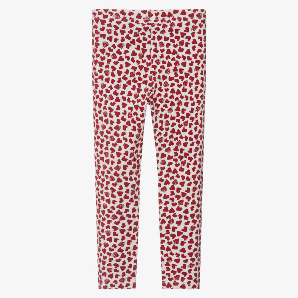 Mayoral-Girls Ivory & Red Cotton Heart Print Leggings | Childrensalon Outlet
