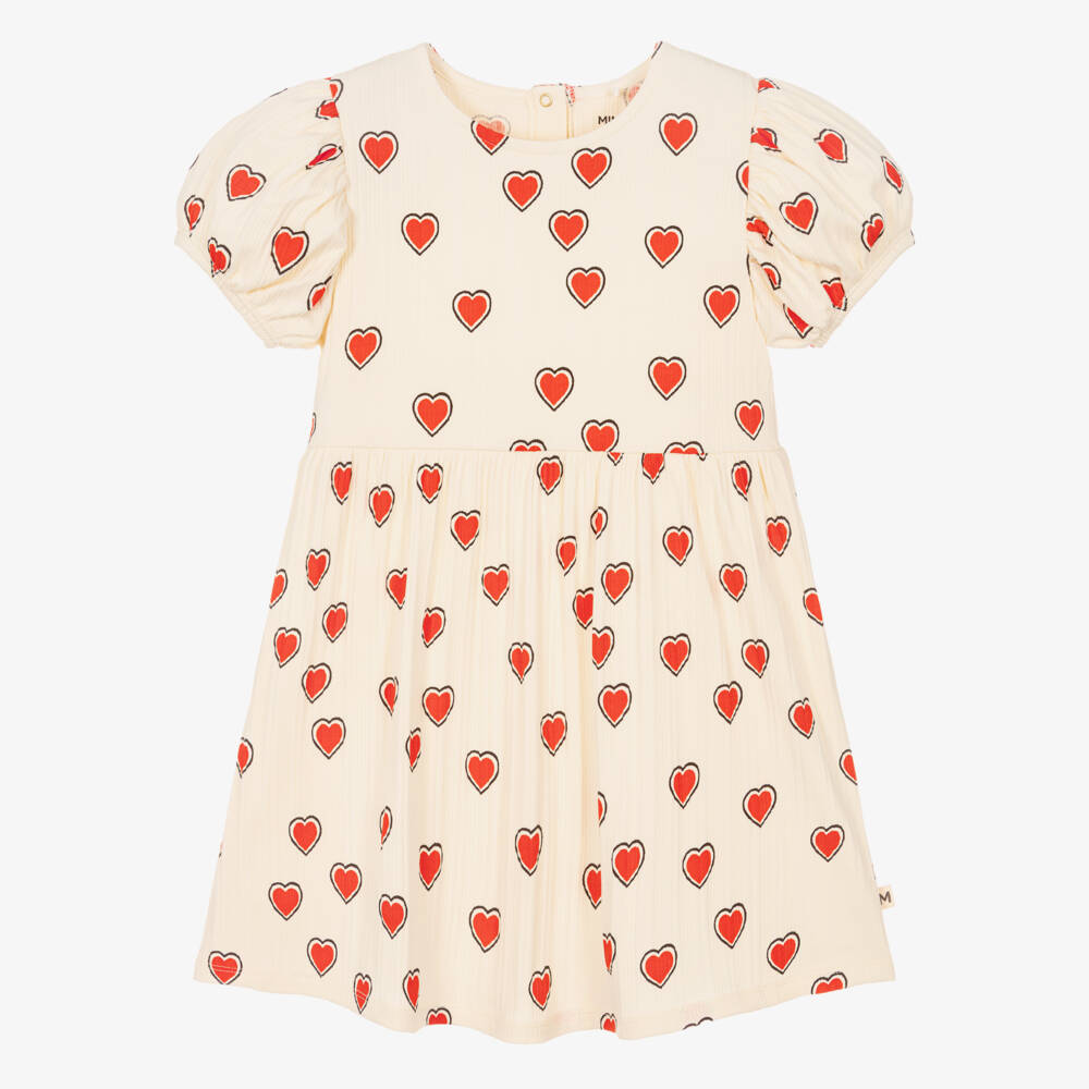 Mini Rodini-Платье из кремового трикотажа с сердечками для девочек | Childrensalon Outlet