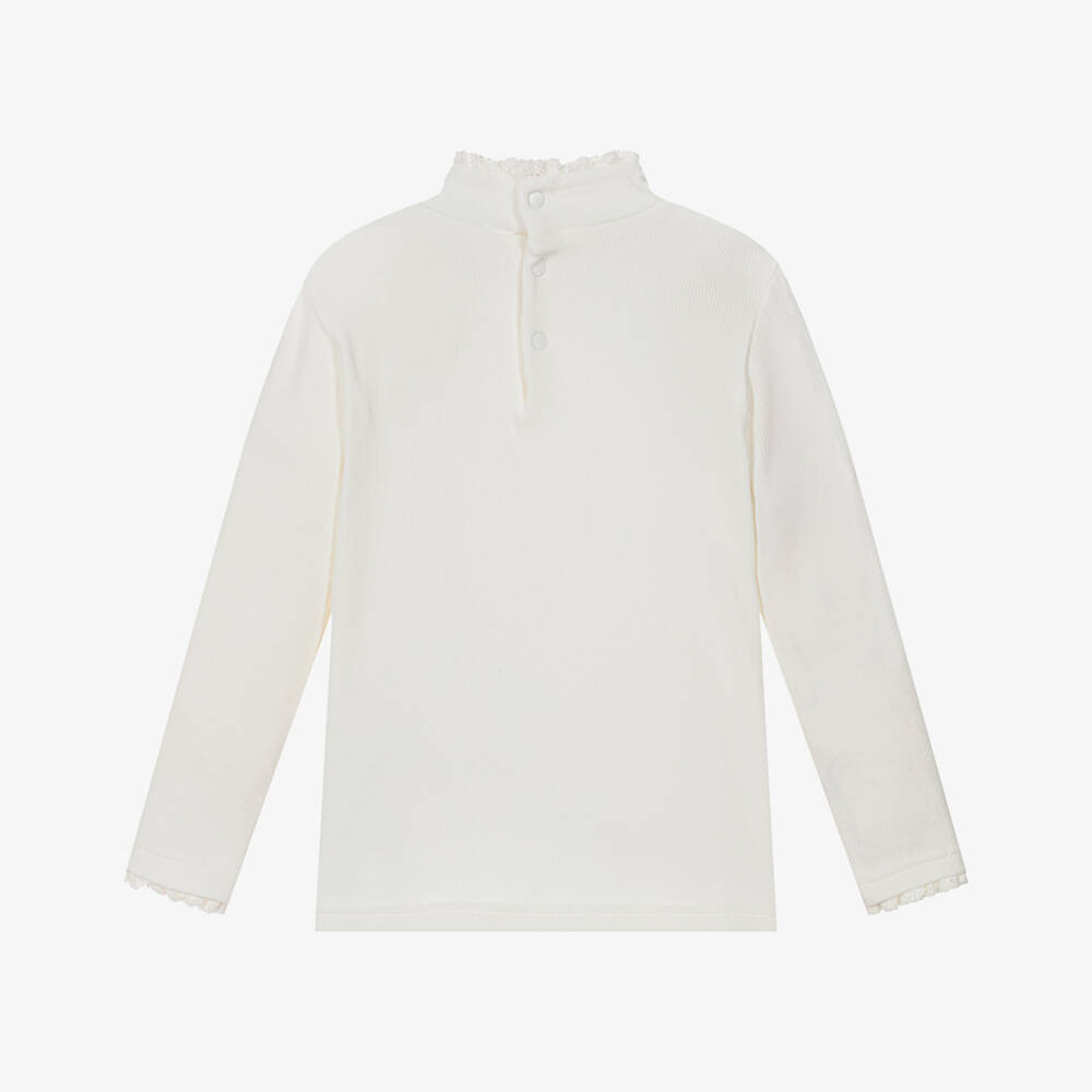 Tartine et Chocolat-Girls Ivory Ribbed Cotton Jersey High Neck Top | Childrensalon Outlet