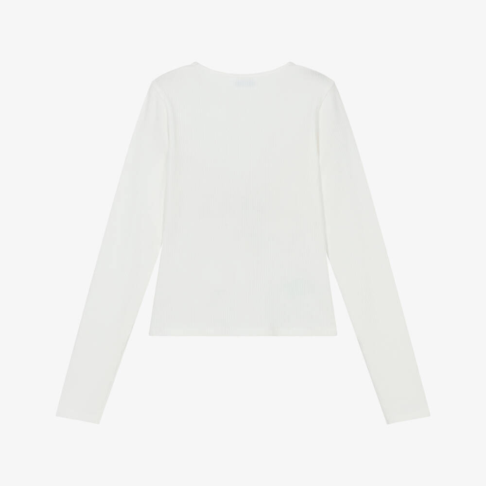 Mayoral-Girls Ivory Ribbed Cotton Jersey Top | Childrensalon Outlet