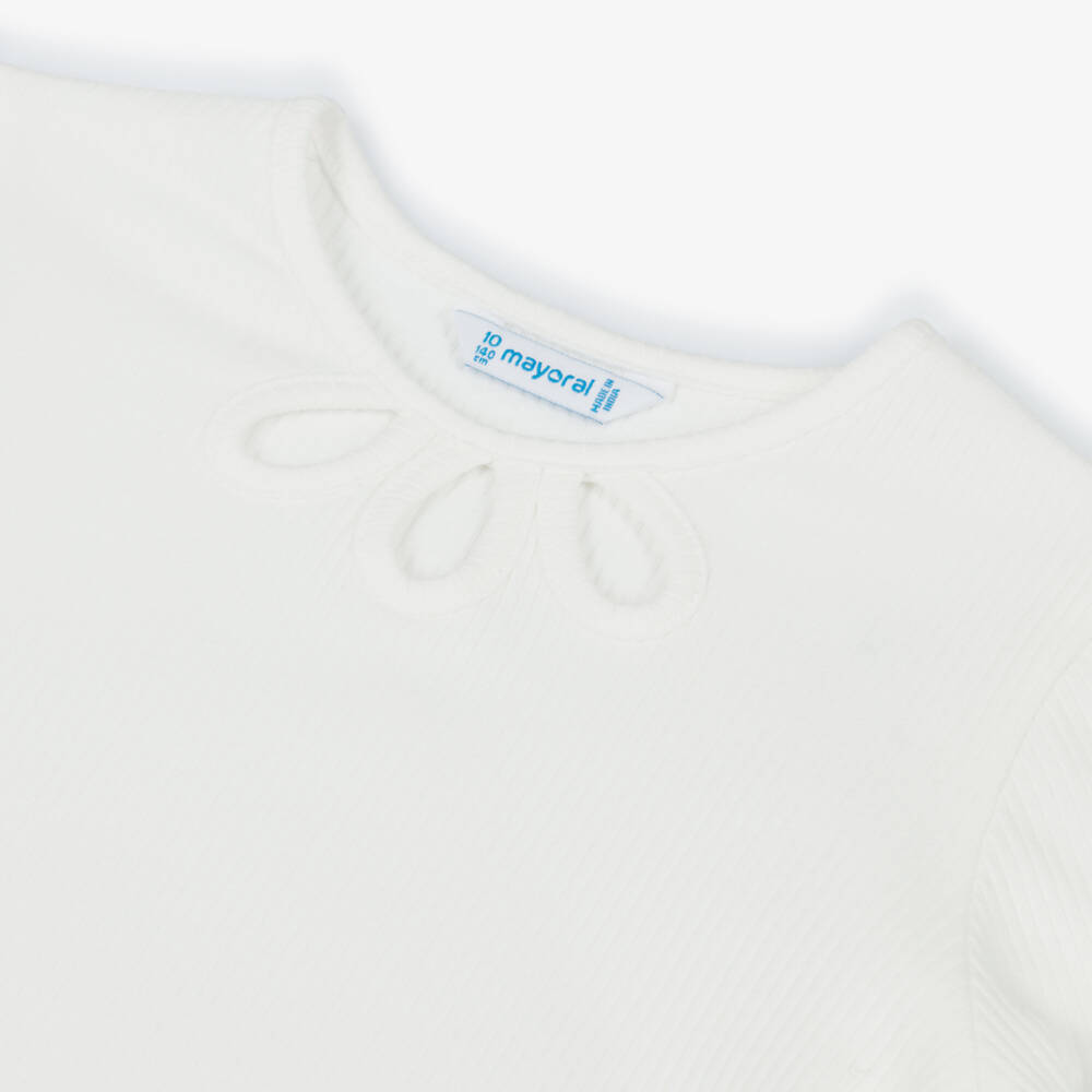 Mayoral-Girls Ivory Ribbed Cotton Jersey Top | Childrensalon Outlet