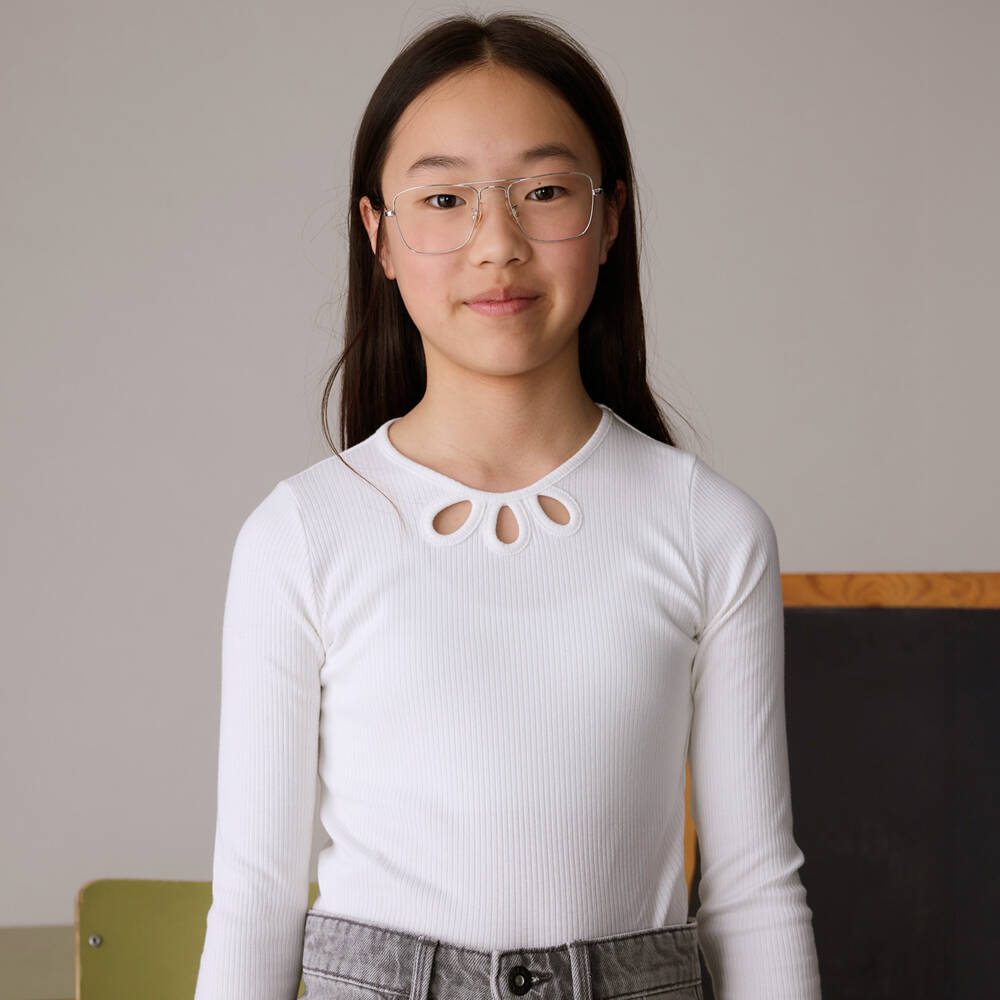 Mayoral-Girls Ivory Ribbed Cotton Jersey Top | Childrensalon Outlet