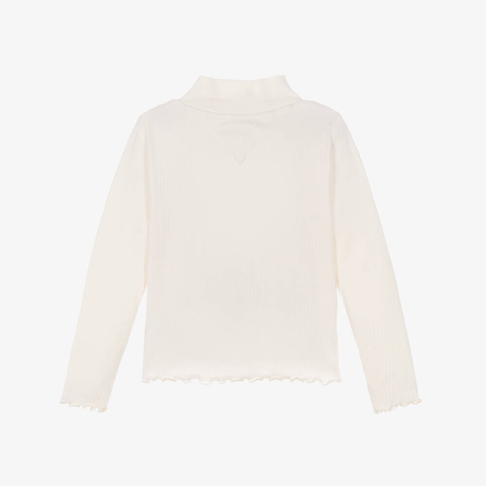 Tommy Hilfiger-Girls Ivory Ribbed Cotton Jersey Turtle Neck Top | Childrensalon Outlet
