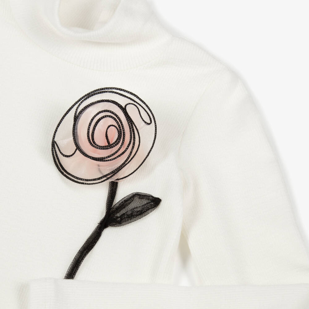 Monnalisa Chic-Girls Ivory Ribbed Jersey Roll Neck Top | Childrensalon Outlet
