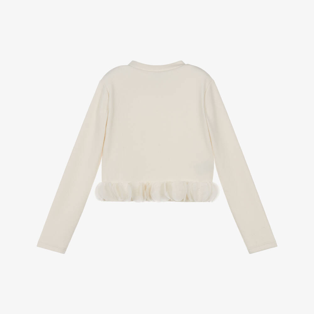 Mayoral-Girls Ivory Ribbed Jersey Top with Fancy Petal Trim | Childrensalon Outlet