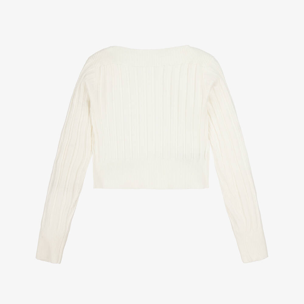 Mayoral-Girls Ivory Ribbed Knitted Boat Neck Sweater | Childrensalon Outlet