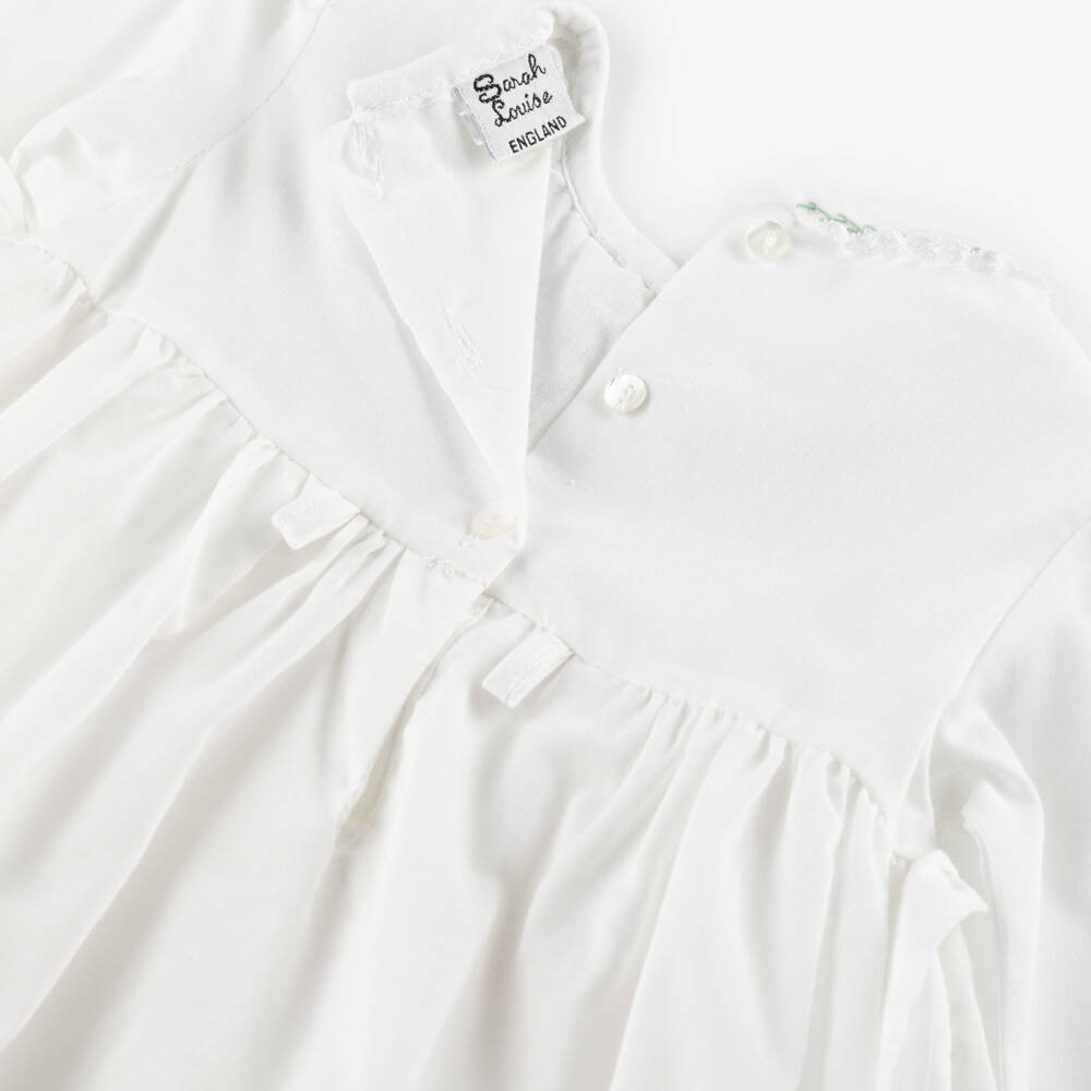 Sarah Louise-Girls Ivory & Sage Green Hand-Smocked Dress | Childrensalon Outlet