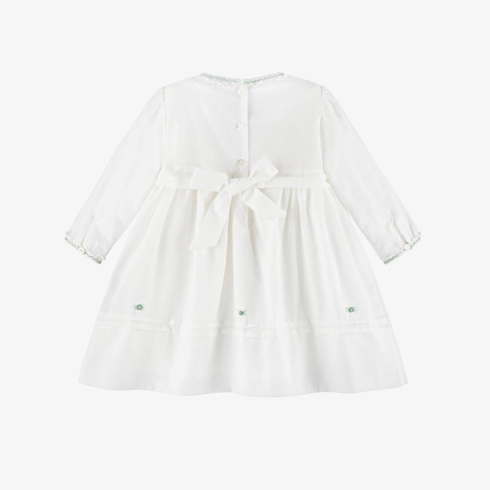 Sarah Louise-Girls Ivory & Sage Green Hand-Smocked Dress | Childrensalon Outlet
