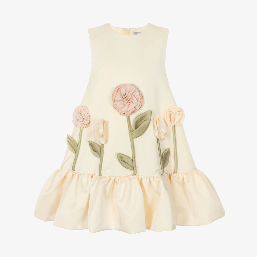 Jessie and James London-Girls Ivory Satin 3D Flower Dress | Childrensalon Outlet
