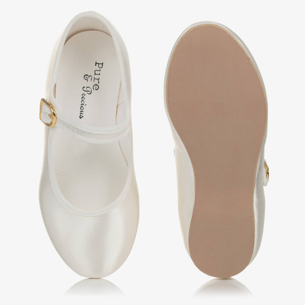 Katz-Girls Ivory Satin Bar Shoes | Childrensalon Outlet