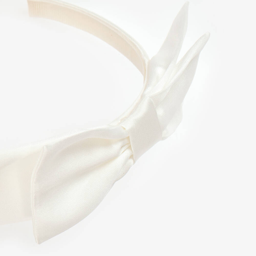 Il Gufo-Girls Ivory Satin & Silk Bow Hairband | Childrensalon Outlet