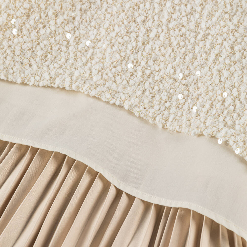 Mayoral-Girls Ivory Sequin & Beige Pleated Dress Set | Childrensalon Outlet