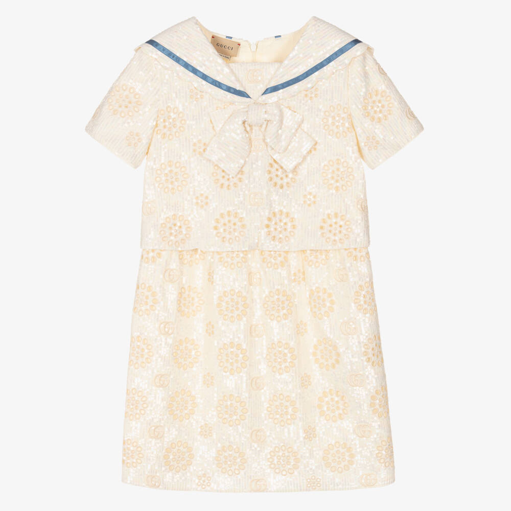Gucci-Кремовое платье с пайетками для девочек в морском стиле | Childrensalon Outlet