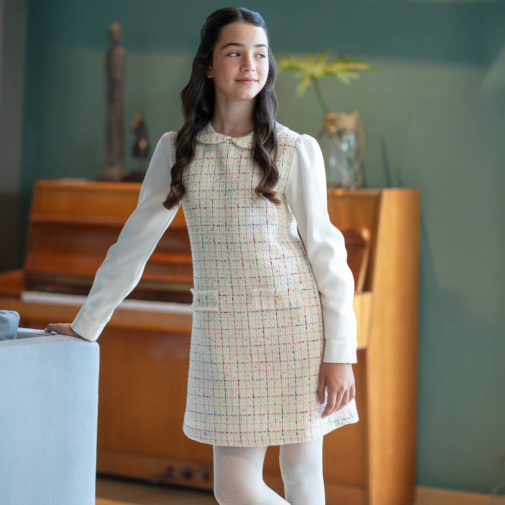 Lapin House-Girls Ivory Sequinned Tweed Dress | Childrensalon Outlet
