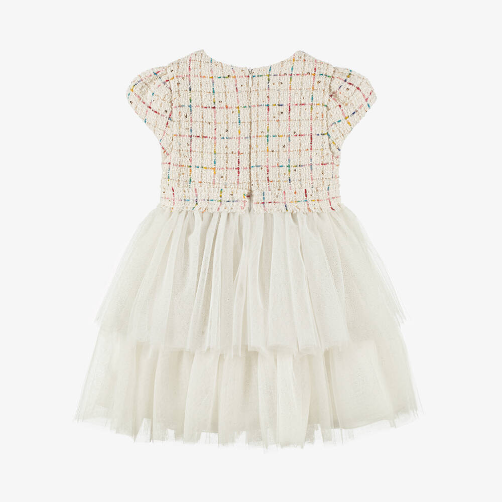 Lapin House-Girls Ivory Sequinned Tweed & Glittery Tiered Tulle Dress | Childrensalon Outlet