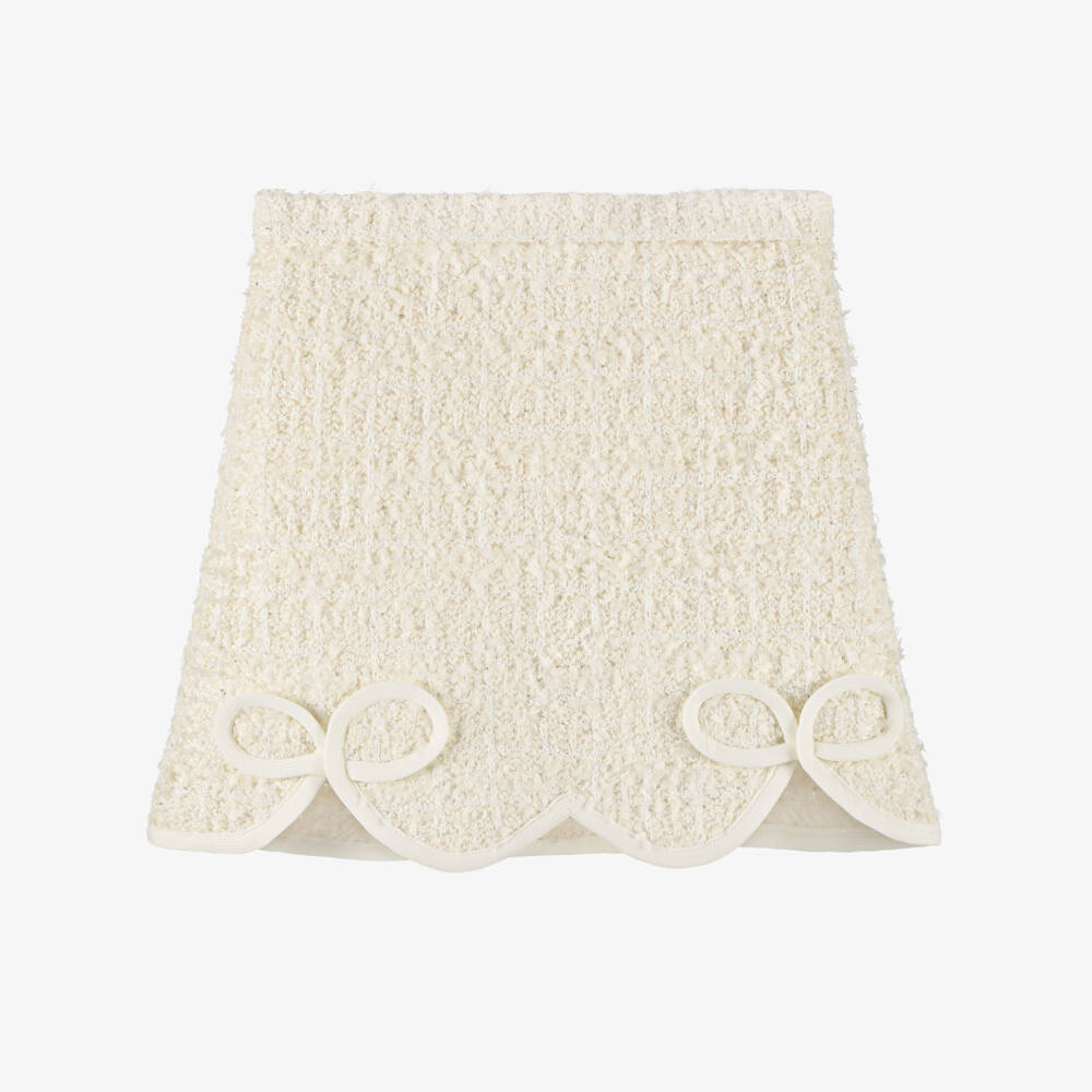 Self-Portrait-Girls Ivory Sequinned Tweed Skirt with Bow Detailing | Childrensalon Outlet
