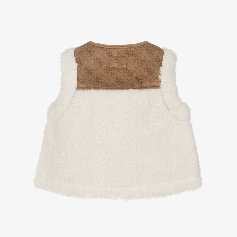 Guess-Girls Ivory Sherpa Fleece 4G Gilet | Childrensalon Outlet