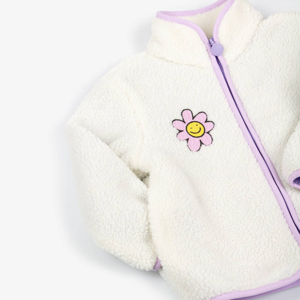 Stella McCartney Kids-Girls Ivory Sherpa Fleece Happy Earth Jacket | Childrensalon Outlet