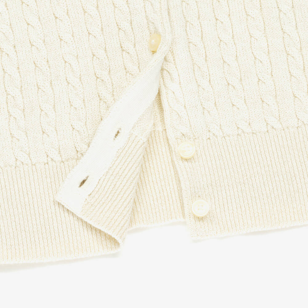 Ralph Lauren-Girls Ivory & Shimmery Gold Cable Knit Cardigan | Childrensalon Outlet