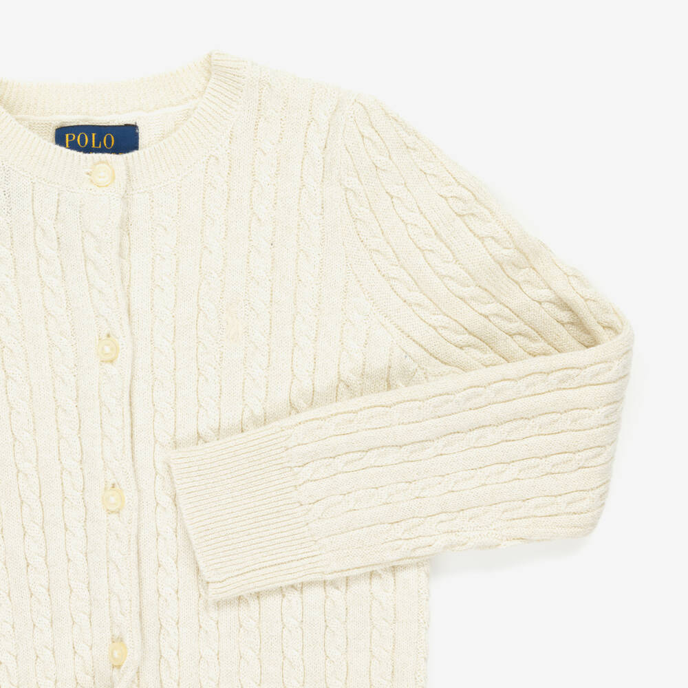 Ralph Lauren-Girls Ivory & Shimmery Gold Cable Knit Cardigan | Childrensalon Outlet